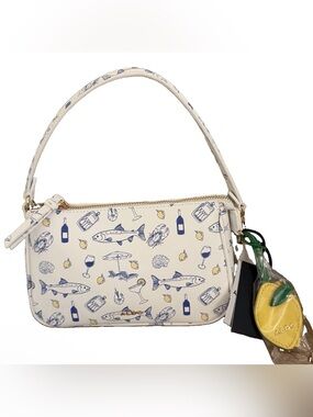 Aldo Cream Shoulder Bag with Blue Nautical Print and Lemon Pouch NWT